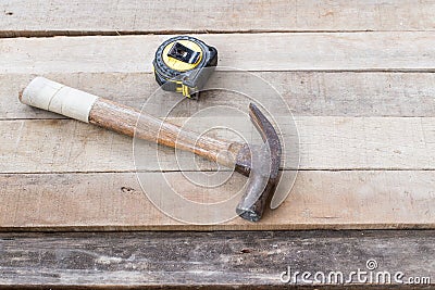 Hammer , tape measure Stock Photo