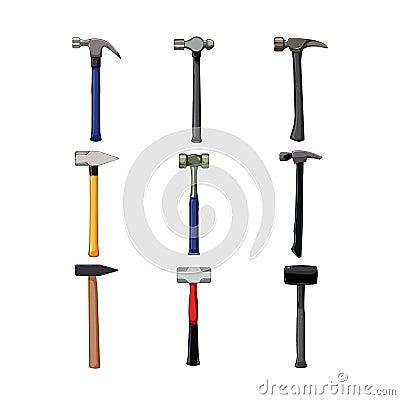 hammer tool set cartoon vector illustration Vector Illustration