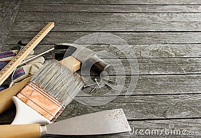 Hammer and tools of carpenter Stock Photo