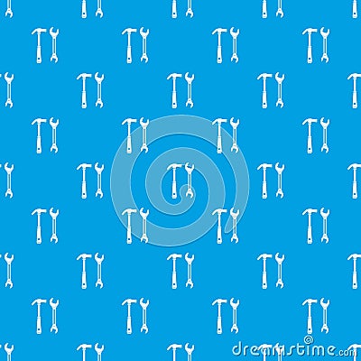 Hammer and wrench pattern seamless blue Vector Illustration