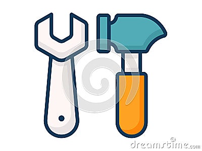 Hammer wrench single isolated icon with filled line style Vector Illustration