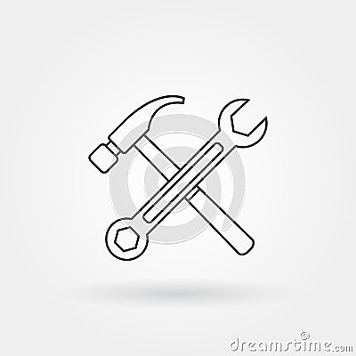 Hammer wrench single isolated icon with modern line or outline style Vector Illustration