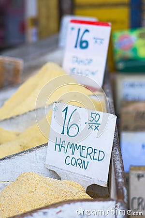 Hammered corn at a market Stock Photo