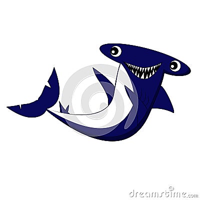 Illustrated Blue Hammerhead Shark. Funny cartoon character vector illustration for coloring book pages. Vector Illustration
