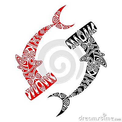 Hammerhead Shark Maori style. Tattoo sketch. Vector Illustration