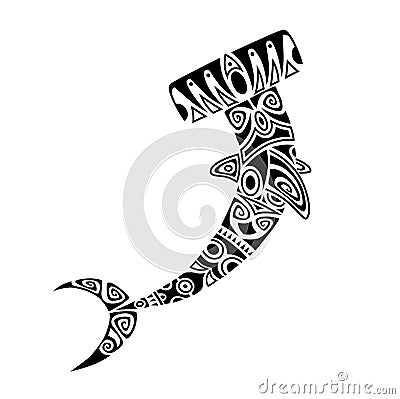 Hammerhead Shark Maori style. Tattoo sketch Vector Illustration