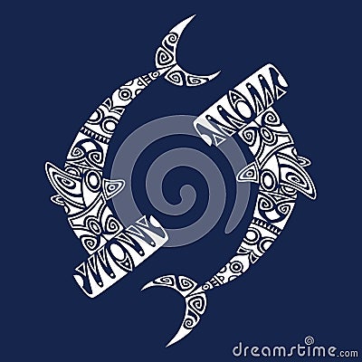 Hammerhead Shark Maori style. Two sharks illustration. Vector Illustration