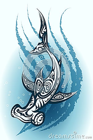 Hammerhead shark swimming through water Vector Illustration