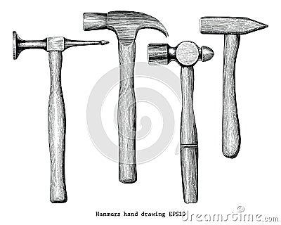 Hammers hand drawing vintage style isolate on white background Vector Illustration