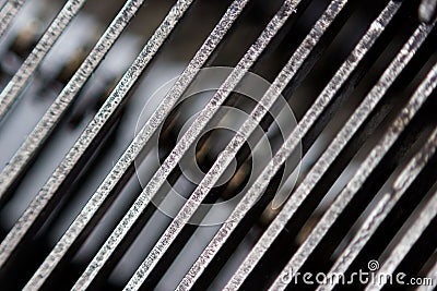 Hammers with letters, numbers and punctuation. Internal structure of the old Soviet typewriter close-up Stock Photo