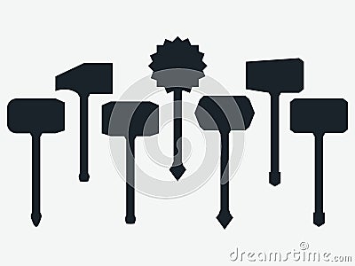Hammers. Set of ancient weapons. Vector Vector Illustration