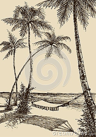 Hammock on the beach Vector Illustration