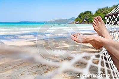 Hammock on the beautiful paradise beach Stock Photo