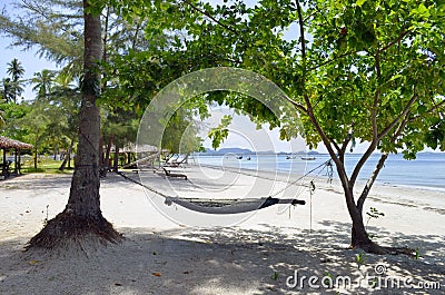 Hammock at Haad Sivalai beach on Mook island Stock Photo