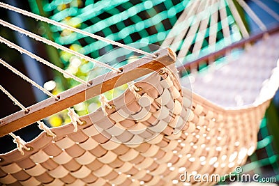 Hammock hanging in the sunny yard Stock Photo