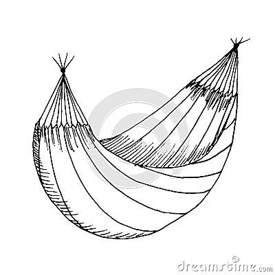 Hammock isolated on white background. Vector hand drawn sketch illustration in cartoon doodle style. Concept of rest, vacation, Vector Illustration