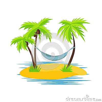 Hammock, palm trees and ocean. Seascape. Vector illustration. Vector Illustration