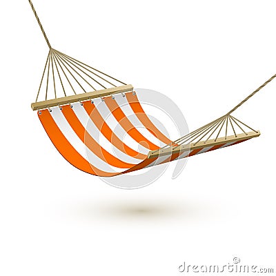 Hammock template. Red and white striped hammock. Camping or picnic relaxation. Tourism or vacation concept. Vector illustration Vector Illustration