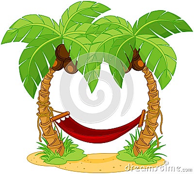 Hammock tied between two palms Vector Illustration