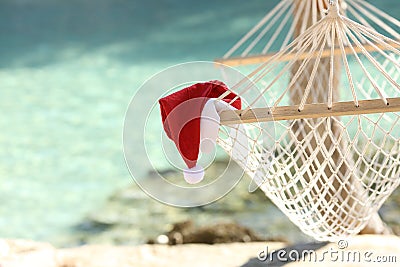 Hammock on a tropical beach resort in christmas holidays Stock Photo