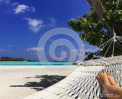 Hammock on the tropical beach Stock Photo