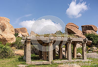 Small ruin at Nandi Monolith temple, Hampi, Karnataka, India Stock Photo