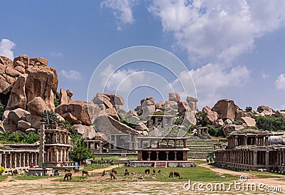 Area around Nandi Monolith temple, Hampi, Karnataka, India Stock Photo