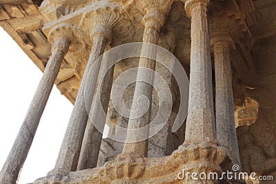 Hampi Vittala Temple cluster pillars of musical pillar attached to the ceiling Stock Photo