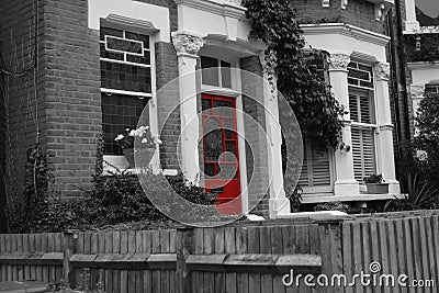 Hampsted red door reddoor home house flat entry entrance exit red color Stock Photo