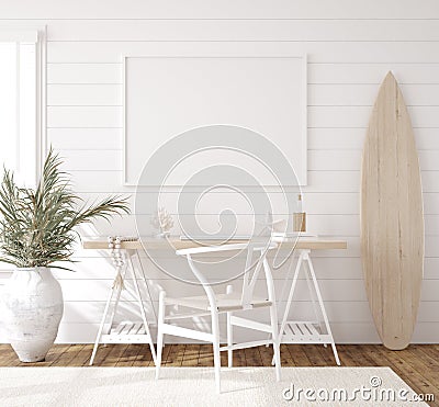 Hampton style living room interior with frame mockup Stock Photo