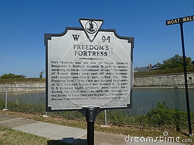 Fort Monroe National Monument Marker Board. Hampton, VA, USA. October 4, 2019. Editorial Stock Photo