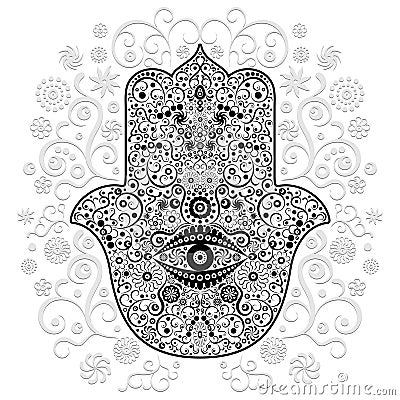 Hamsa Hand Amulet Tattoo Style Black and White Vector illustration Vector Illustration