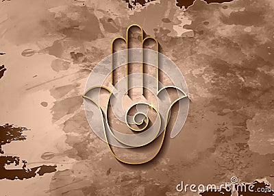 Hamsa hand Spiral icon. Gold Line Art vector Jewish religious sign. Golden luxury Hand of Fatima minimalist logo design isolated Vector Illustration