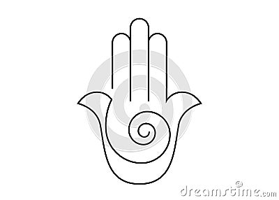 Hamsa hand Spiral icon. Line Art vector Jewish religious sign. Hand of Fatima minimalist logo design isolated on white background Vector Illustration