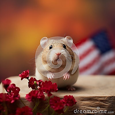 Hamster with American flag dressed up. Created using ai generative. Stock Photo