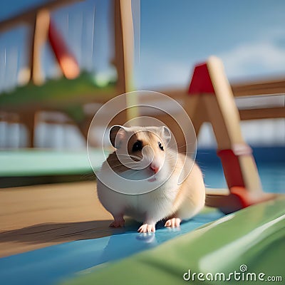 A hamster as a lifeguard, watching over a pool with a whistle in hand5 Stock Photo