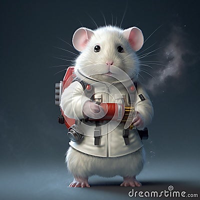 Hamster dressed up as ghostbuster type character. Created using ai generative. Stock Photo