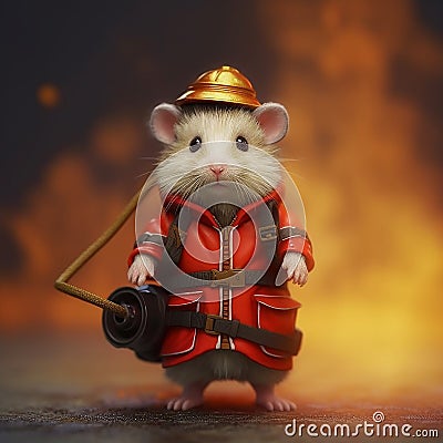 Hamster dressed as little firefighter, isolated, alone in image. Created using ai generative. Stock Photo