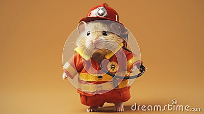 Hamster dressed as little firefighter, isolated, alone in image. Created using ai generative. Stock Photo