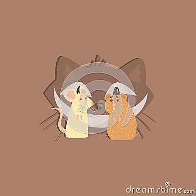 Hamster, Mous And Cats Head Image Vector Illustration