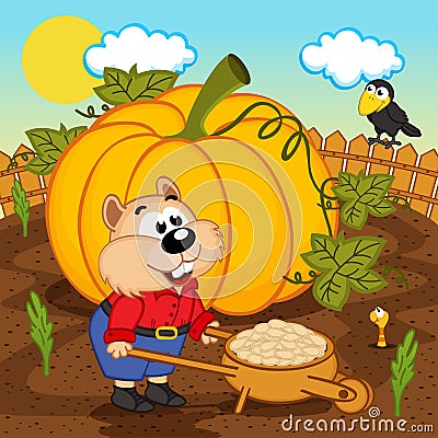 Hamster with pumpkin seeds Vector Illustration