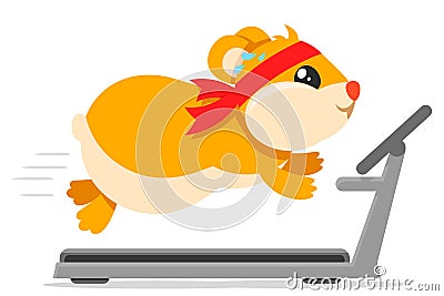 Hamster runs on a treadmill on a white background Vector Illustration