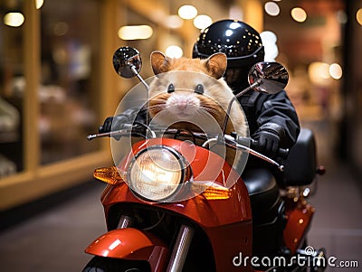 Hamster scooter delivery cute and efficient Stock Photo