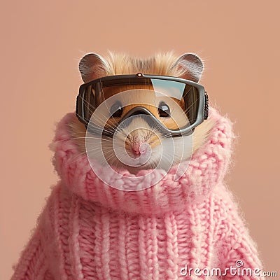 hamster staying snug in a trendy peach Ski Goggles Stock Photo