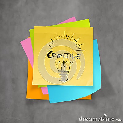 Han drawn light bulb and CREATIVE word design on sticky note Stock Photo