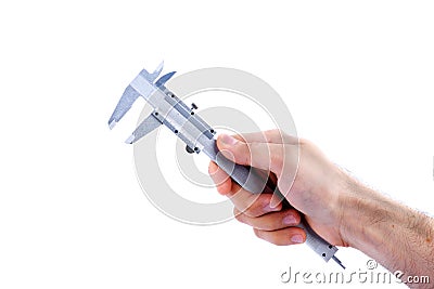 Han holding caliper tool isolated on white Stock Photo