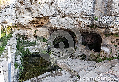 Hana Pond located on the site of the tomb of the prophet Samuel on Mount Joy near Jerusalem in Israel Editorial Stock Photo