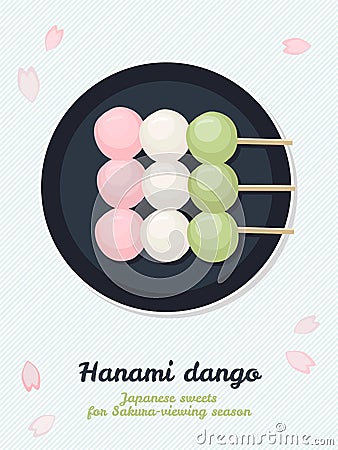 Hanami Dango. Japanese sweets for sakura season. Vector Illustration