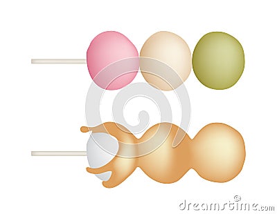 Hanami dango Three color dumpling Vector Illustration