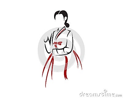 Hanbok Dress, Korean Traditional Costume Silhouette Vector Illustration